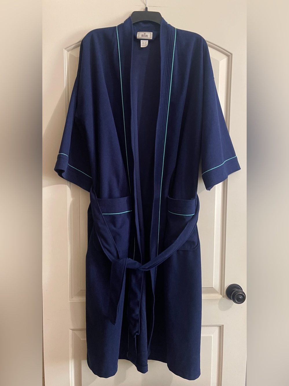 Bill Blass Navy Robe with Light Blue Piping